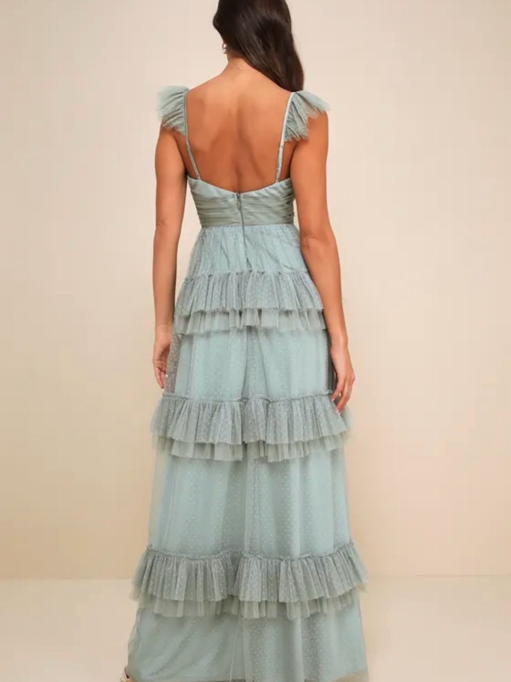 Lulu's Dusty Blue Tiered Tulle Maxi Dress